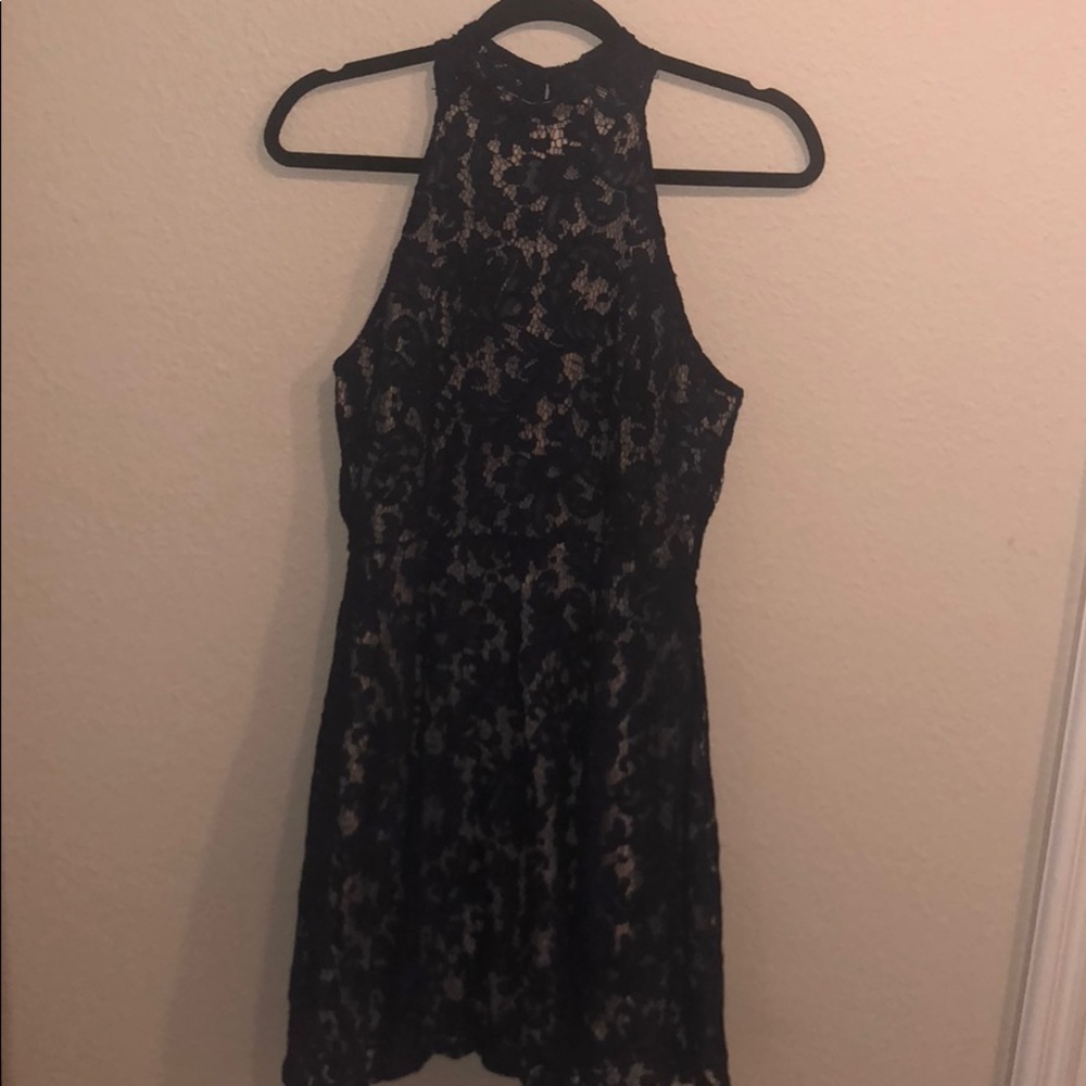 Blue lace high neck dress